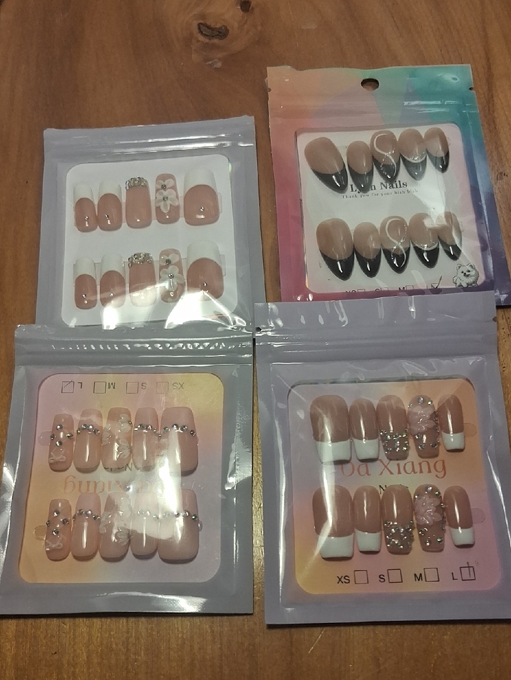 Press-On Nail Set — Nude, White & Black Accents Size Large